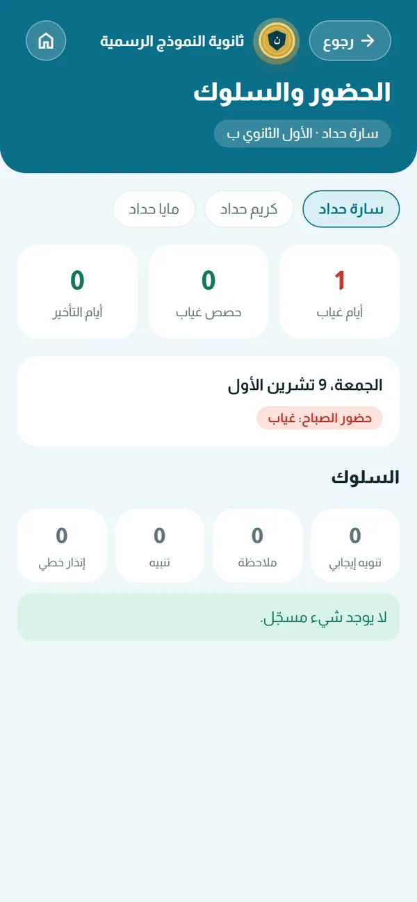 الحضور والسلوك — كما يراها الأهل